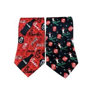Vintage Chick-fil-a Coca Cola Holiday Christmas Satin Ties RARE Employee Promo